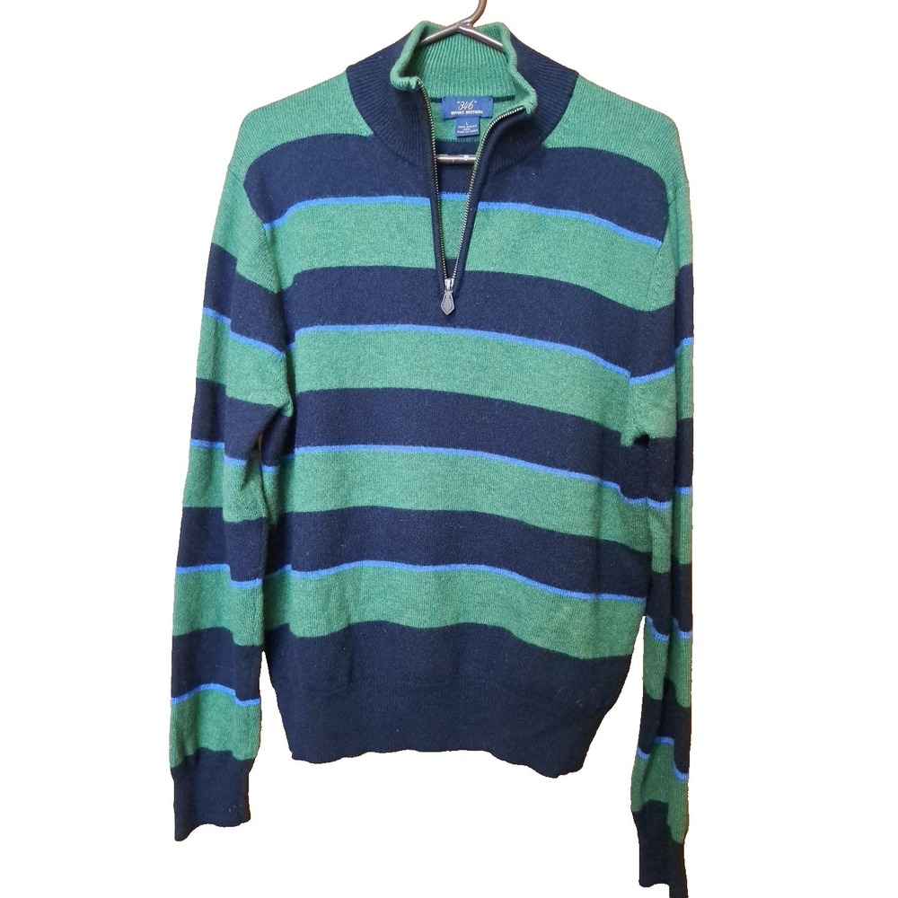 Brooks Brothers Men's Merino Wool 1/3 Zip Striped Long Sleeve Sweater Pullover L